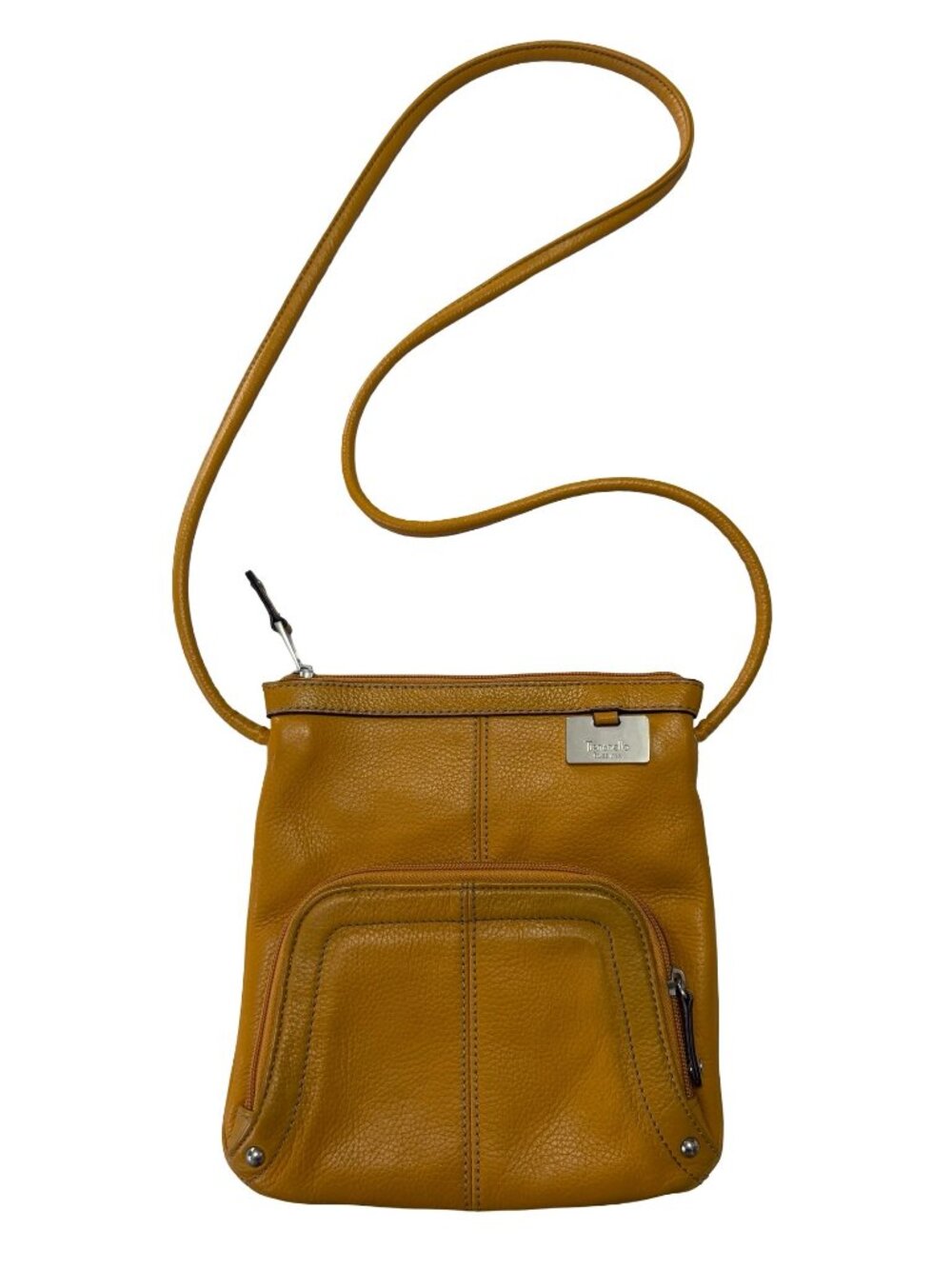 Tignanello Genuine Leather Crossbody Bag Mustard Yellow Pebbled Leather 9x8 22"
